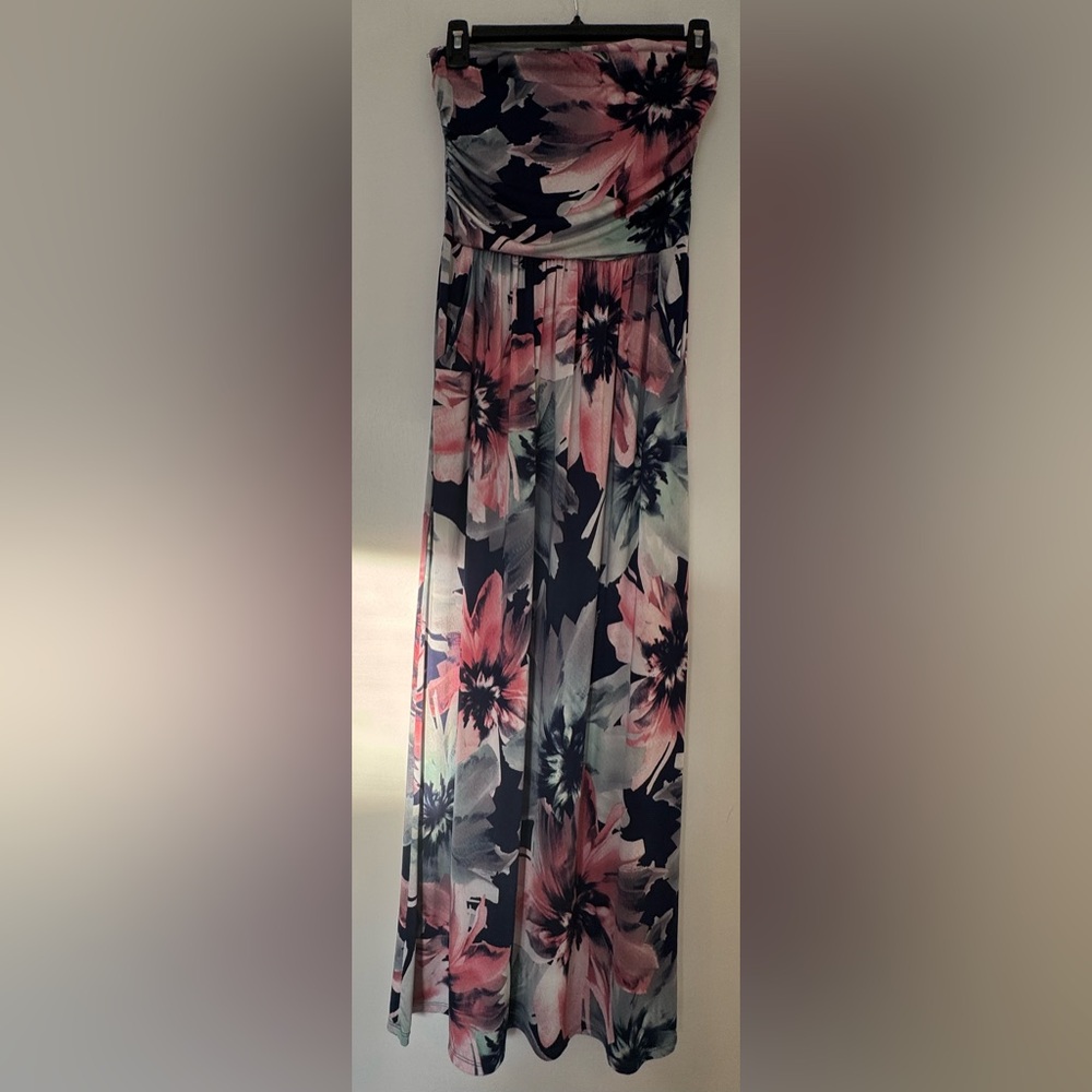 Vanilla Bay Strapless Floral Dress - Pink and Blue